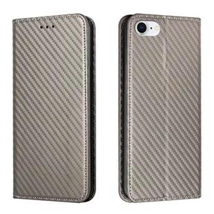 For iPhone 16e Carbon Fiber Texture Magnetic Flip Leather Phone Case(Grey)