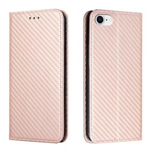 For iPhone 16e Carbon Fiber Texture Magnetic Flip Leather Phone Case(Rose Gold)