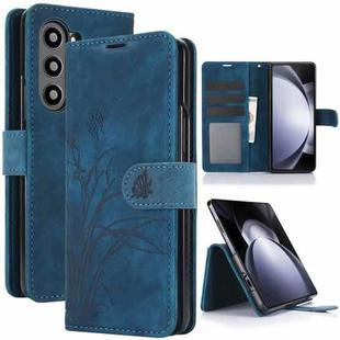 For Samsung Galaxy Z Fold6 Orchid Butterfly Embossed Leather Phone Case(Blue)