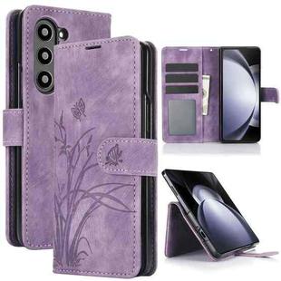 For Samsung Galaxy Z Fold6 Orchid Butterfly Embossed Leather Phone Case(Purple)