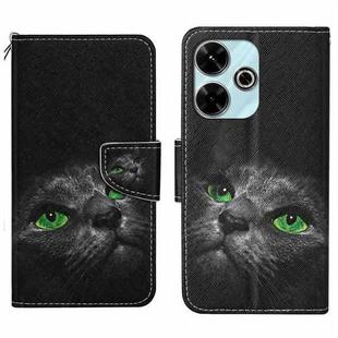 For Xiaomi Redmi 13 4G Colored Drawing Pattern Leather Phone Case(Black Cat)