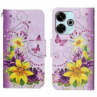 For Xiaomi Redmi 13 4G Colored Drawing Pattern Leather Phone Case(Yellow Flower Butterfly)