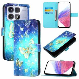 For Redmi K70 Ultra 5G Global 3D Painting Horizontal Flip Leather Phone Case(Golden Butterfly)