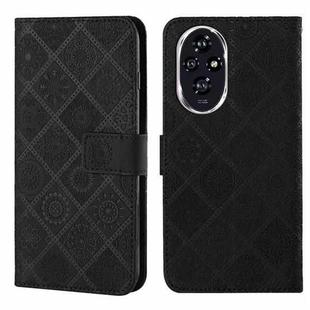 For Honor 200 Pro Ethnic Style Embossed Pattern Leather Phone Case(Black)