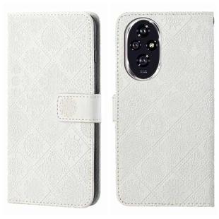 For Honor 200 Pro Ethnic Style Embossed Pattern Leather Phone Case(White)