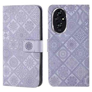 For Honor 200 Pro Ethnic Style Embossed Pattern Leather Phone Case(Purple)