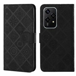 For Honor 200 Lite Global Ethnic Style Embossed Pattern Leather Phone Case(Black)