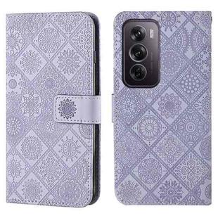 For OPPO Reno12 Pro Global Ethnic Style Embossed Pattern Leather Phone Case(Purple)