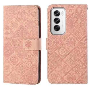 For OPPO Reno12 5G Global Ethnic Style Embossed Pattern Leather Phone Case(Pink)