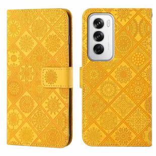 For OPPO Reno12 5G Global Ethnic Style Embossed Pattern Leather Phone Case(Yellow)