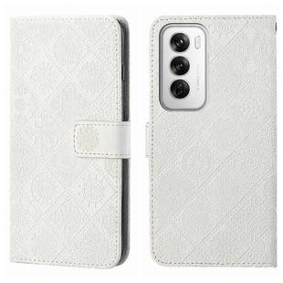 For OPPO Reno12 5G Global Ethnic Style Embossed Pattern Leather Phone Case(White)