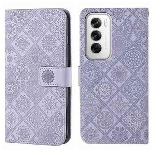 For OPPO Reno12 5G Global Ethnic Style Embossed Pattern Leather Phone Case(Purple)