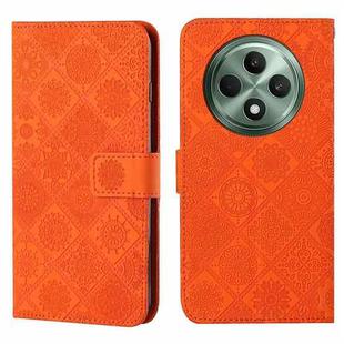 For OPPO Reno12 F Global Ethnic Style Embossed Pattern Leather Phone Case(Orange)