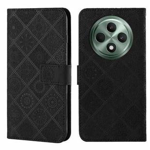 For OPPO Reno12 F Global Ethnic Style Embossed Pattern Leather Phone Case(Black)