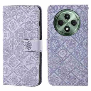 For OPPO Reno12 F Global Ethnic Style Embossed Pattern Leather Phone Case(Purple)