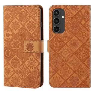 For Samsung Galaxy S24 FE 5G Ethnic Style Embossed Pattern Leather Phone Case(Brown)