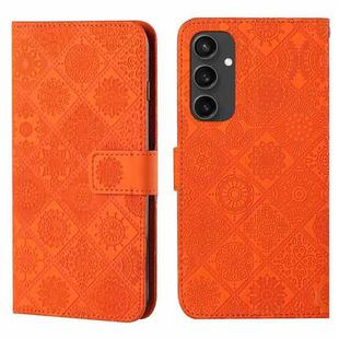 For Samsung Galaxy S24 FE 5G Ethnic Style Embossed Pattern Leather Phone Case(Orange)