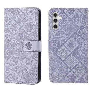 For Samsung Galaxy S25 5G Ethnic Style Embossed Pattern Leather Phone Case(Purple)