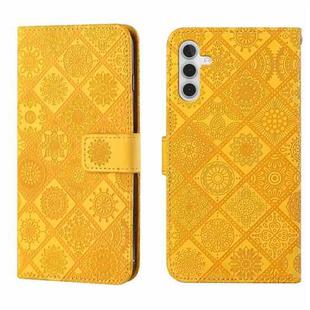 For Samsung Galaxy S25+ 5G Ethnic Style Embossed Pattern Leather Phone Case(Yellow)