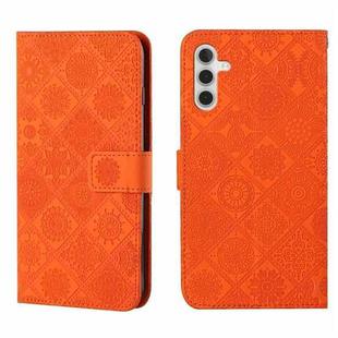 For Samsung Galaxy S25+ 5G Ethnic Style Embossed Pattern Leather Phone Case(Orange)