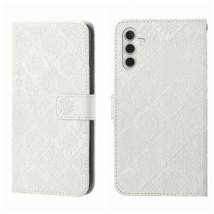 For Samsung Galaxy S25+ 5G Ethnic Style Embossed Pattern Leather Phone Case(White)