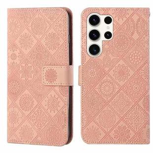 For Samsung Galaxy S25 Ultra 5G Ethnic Style Embossed Pattern Leather Phone Case(Pink)