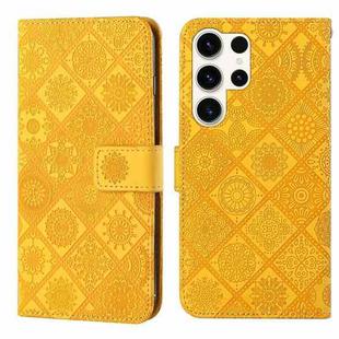 For Samsung Galaxy S25 Ultra 5G Ethnic Style Embossed Pattern Leather Phone Case(Yellow)