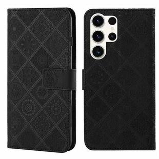 For Samsung Galaxy S25 Ultra 5G Ethnic Style Embossed Pattern Leather Phone Case(Black)