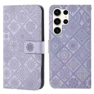 For Samsung Galaxy S25 Ultra 5G Ethnic Style Embossed Pattern Leather Phone Case(Purple)