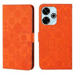 For Redmi 13 4G Ethnic Style Embossed Pattern Leather Phone Case(Orange)