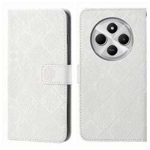 For Redmi A4 5G Ethnic Style Embossed Pattern Leather Phone Case(White)