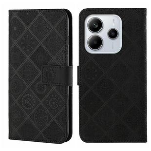 For Redmi Note 14 4G 163.25mm Ethnic Style Embossed Pattern Leather Phone Case(Black)