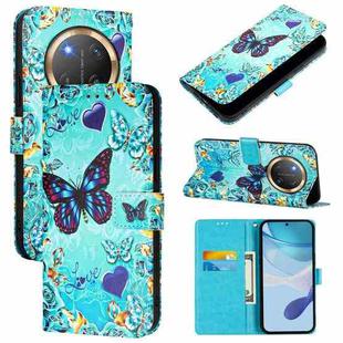 For Honor X9c 5G Colored Drawing Pattern Plain Weave Leather Phone Case(Love Butterfly)