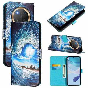 For Honor X9c 5G Colored Drawing Pattern Plain Weave Leather Phone Case(Waves And Sun)