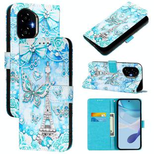For Honor 300 Colored Drawing Pattern Plain Weave Leather Phone Case(Tower Butterfly)