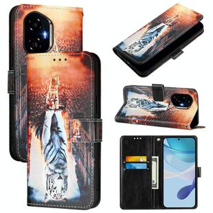 For Honor 300 Colored Drawing Pattern Plain Weave Leather Phone Case(Cats And Tigers)