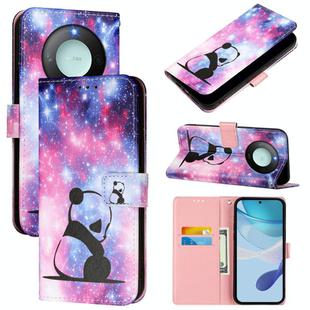 For Honor X9c Smart 5G Colored Drawing Pattern Plain Weave Leather Phone Case(Baby Panda)