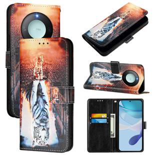 For Honor X9c Smart 5G Colored Drawing Pattern Plain Weave Leather Phone Case(Cats And Tigers)