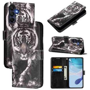 For Samsung Galaxy A16 5G Colored Drawing Pattern Plain Weave Leather Phone Case(Black And White Tiger)