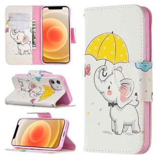 For iPhone 12 mini Colored Drawing Pattern Horizontal Flip Leather Case with Holder & Card Slots & Wallet(Elephant)