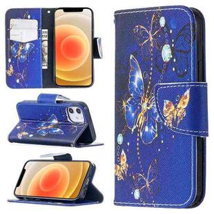 For iPhone 12 mini Colored Drawing Pattern Horizontal Flip Leather Case with Holder & Card Slots & Wallet(Purple Butterfly)