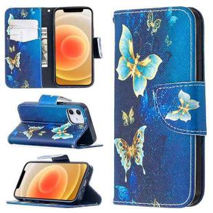 For iPhone 12 mini Colored Drawing Pattern Horizontal Flip Leather Case with Holder & Card Slots & Wallet(Gold Butterfly)