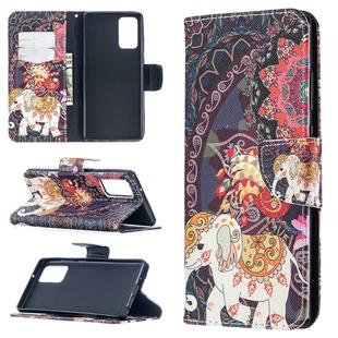 For Samsung Galaxy Note20 Colored Drawing Pattern Horizontal Flip Leather Case with Holder & Card Slots & Wallet(Flowers and Elephant)