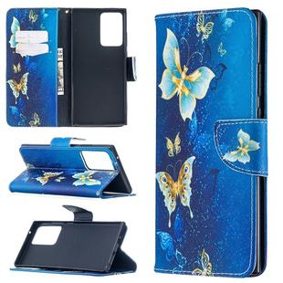 For Samsung Galaxy Note20 Ultra Colored Drawing Pattern Horizontal Flip Leather Case with Holder & Card Slots & Wallet(Gold Butterfly)