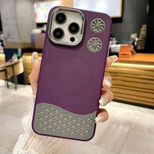 For iPhone 16 Pro Leather Textured Fan Hollow Cooling MagSafe Magnetic Phone Case(Purple)