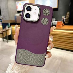 For iPhone 11 Leather Textured Fan Hollow Cooling MagSafe Magnetic Phone Case(Purple)