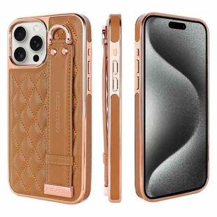 For iPhone 15 Pro Max VIETAO Rhombic Texture Wristband PU Phone Case(Brown)