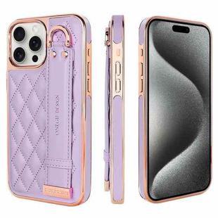 For iPhone 15 Pro Max VIETAO Rhombic Texture Wristband PU Phone Case(Purple)