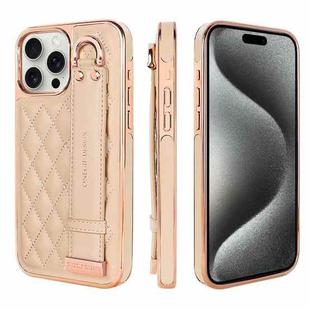 For iPhone 15 Pro Max VIETAO Rhombic Texture Wristband PU Phone Case(Pink)