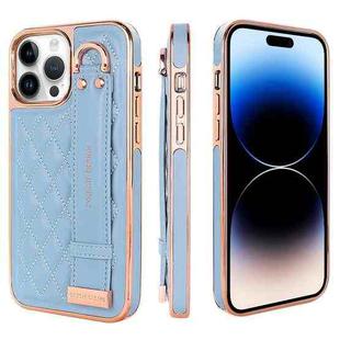 For iPhone 14 Pro VIETAO Rhombic Texture Wristband PU Phone Case(Blue)